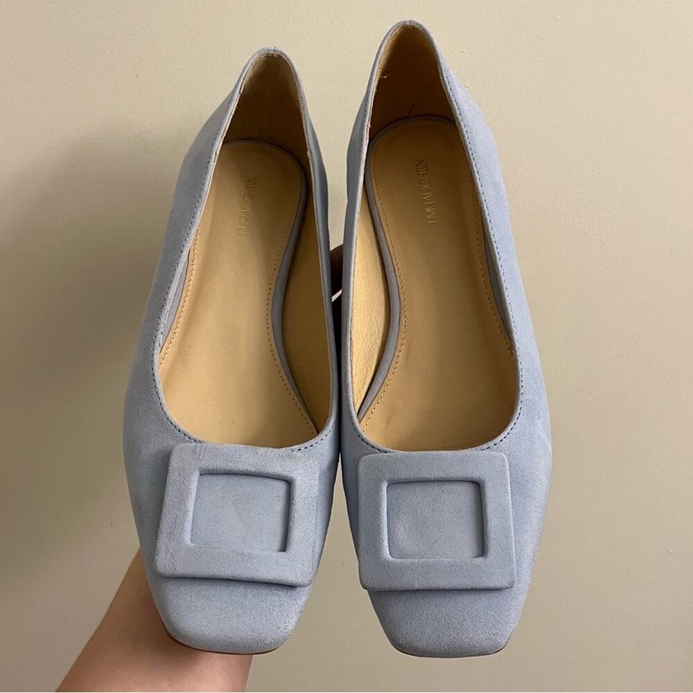 J. McLaughlin Lisbeth Blue Suede Buckle Low Block Heels Size 8 - Picture 4 of 12